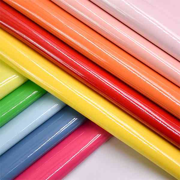 Patent fabric with glitter powder charol fabric materials soft mirror fluorescence color pu leather products for shoe bag