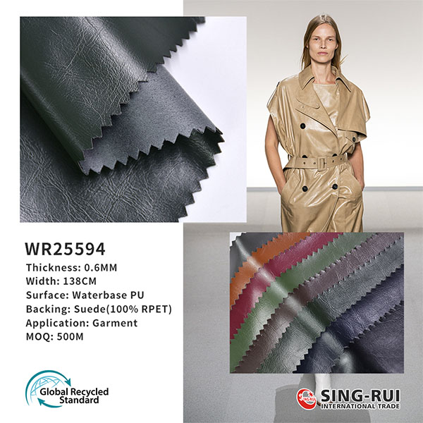 Hot sell Chinese factory eco friendly waterbase pu faux vegan leather 100%RPET suede backing material for garment making material