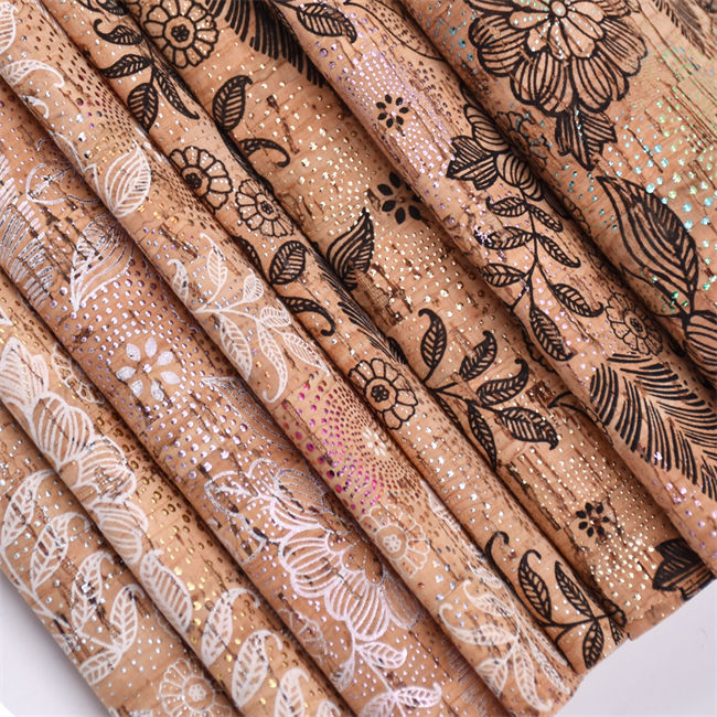 Printed cork PU leather