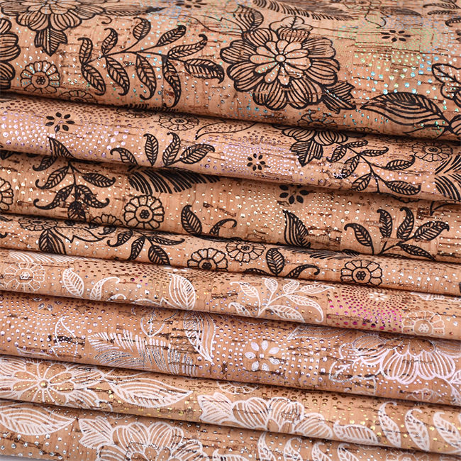 Printed cork PU leather