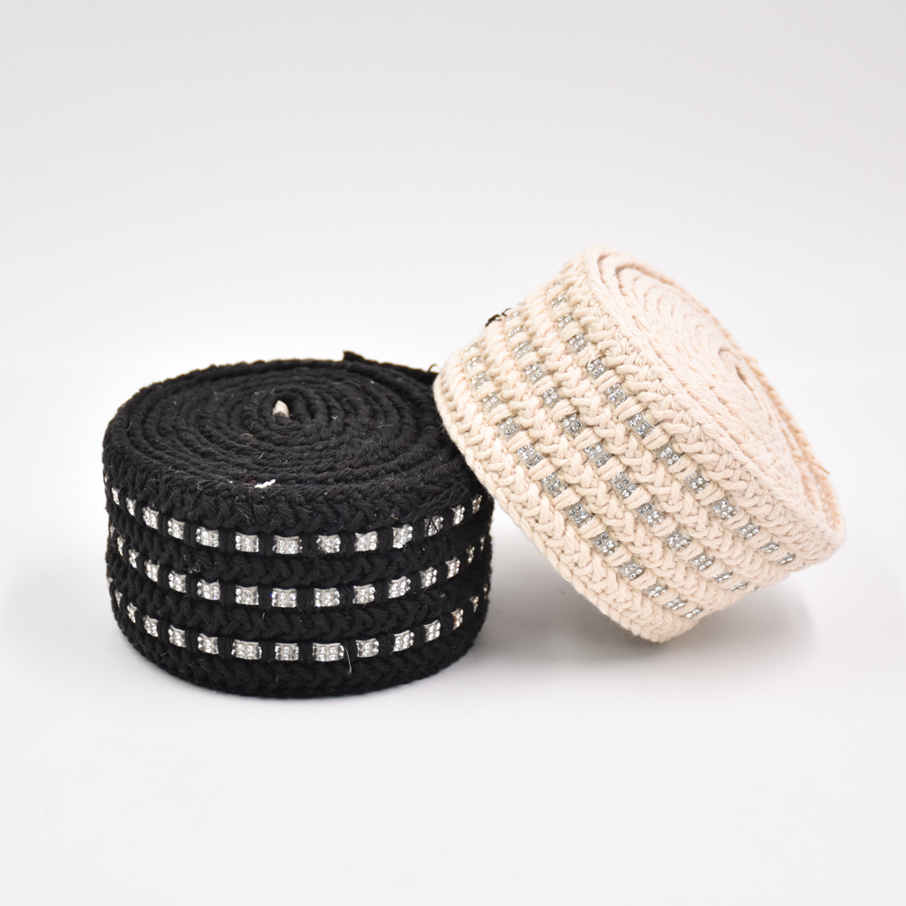 5.5CM Sewing Trims Sandals Decoration Semi Accessory Jacquard Webbing with Rhinestone Rope for Shoes