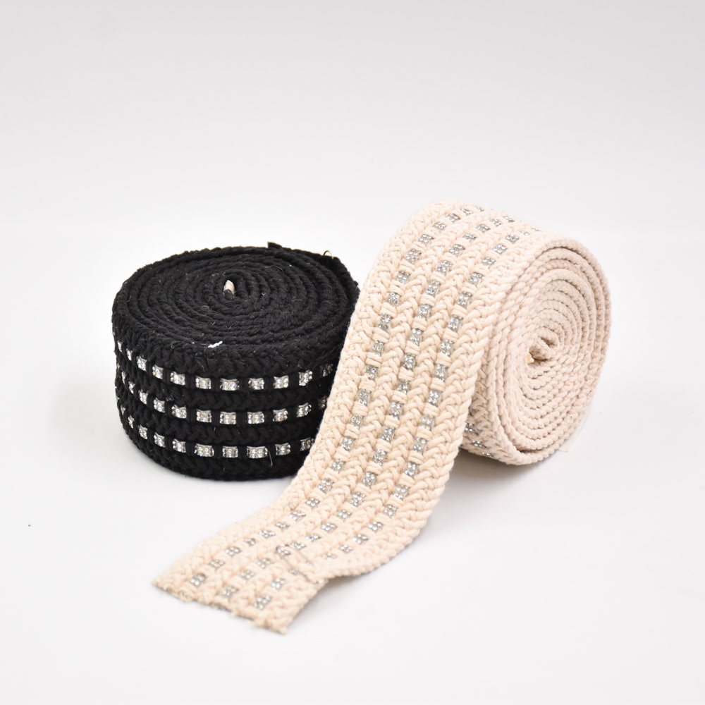 5.5CM Sewing Trims Sandals Decoration Semi Accessory Jacquard Webbing with Rhinestone Rope for Shoes