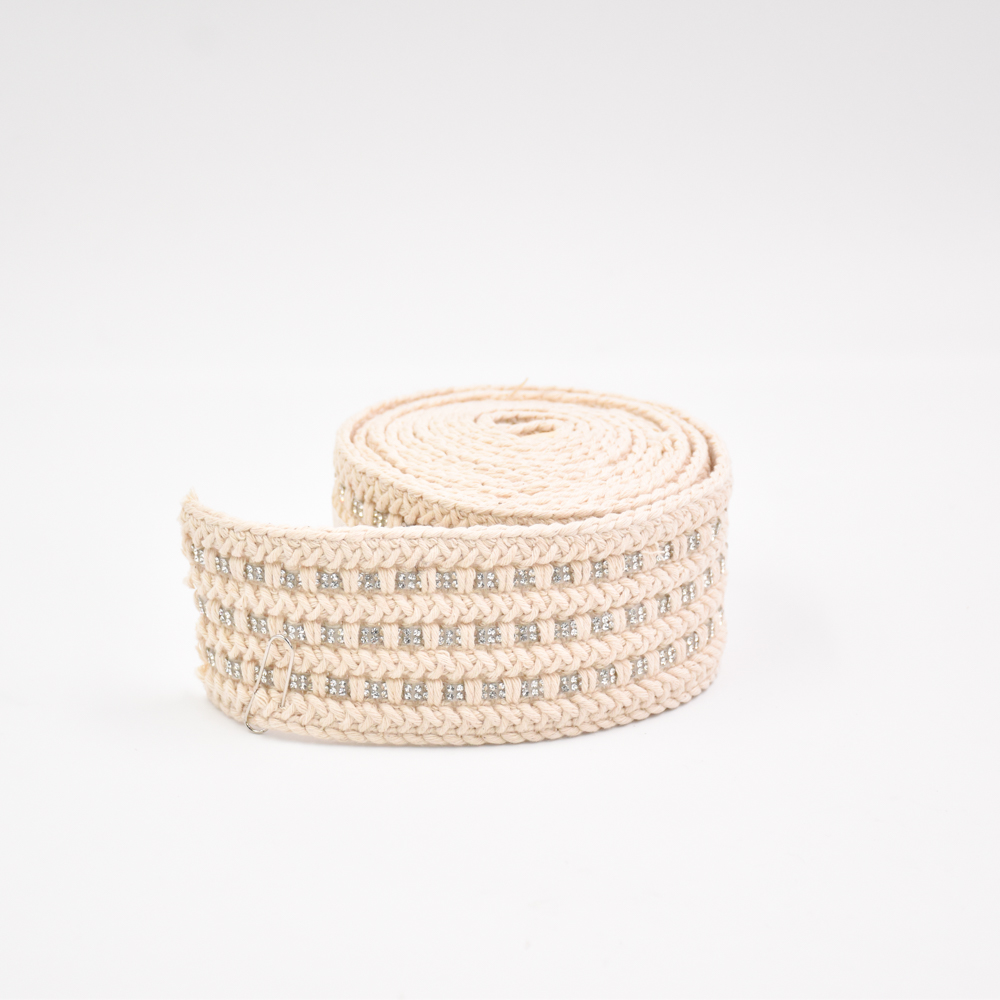 5.5CM Sewing Trims Sandals Decoration Semi Accessory Jacquard Webbing with Rhinestone Rope for Shoes