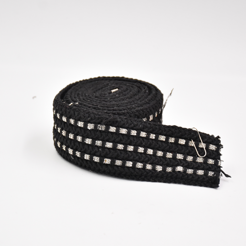 5.5CM Sewing Trims Sandals Decoration Semi Accessory Jacquard Webbing with Rhinestone Rope for Shoes