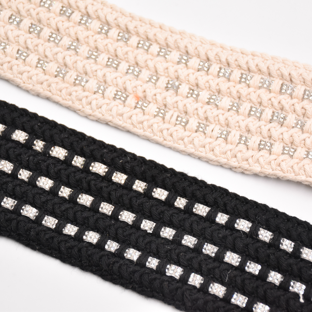 5.5CM Sewing Trims Sandals Decoration Semi Accessory Jacquard Webbing with Rhinestone Rope for Shoes