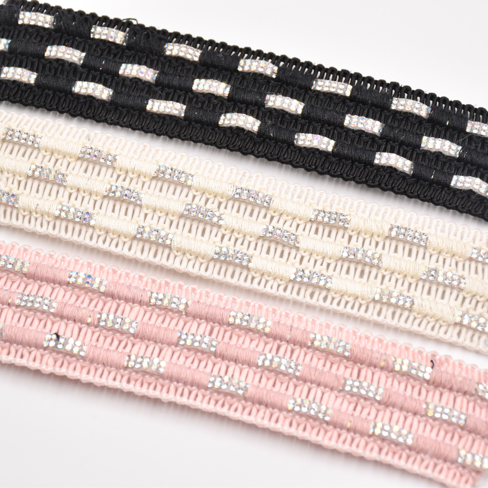 Wholesale 3.5CM Cotton rhinestone Sewing Trims Sandals Decoration Custom Flat Braided Shoelace Strap Ribbon Semi Accessory Jacquard Webbing