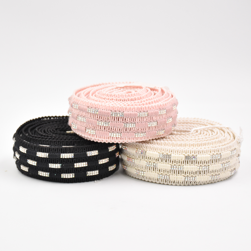 Wholesale 3.5CM Cotton rhinestone Sewing Trims Sandals Decoration Custom Flat Braided Shoelace Strap Ribbon Semi Accessory Jacquard Webbing