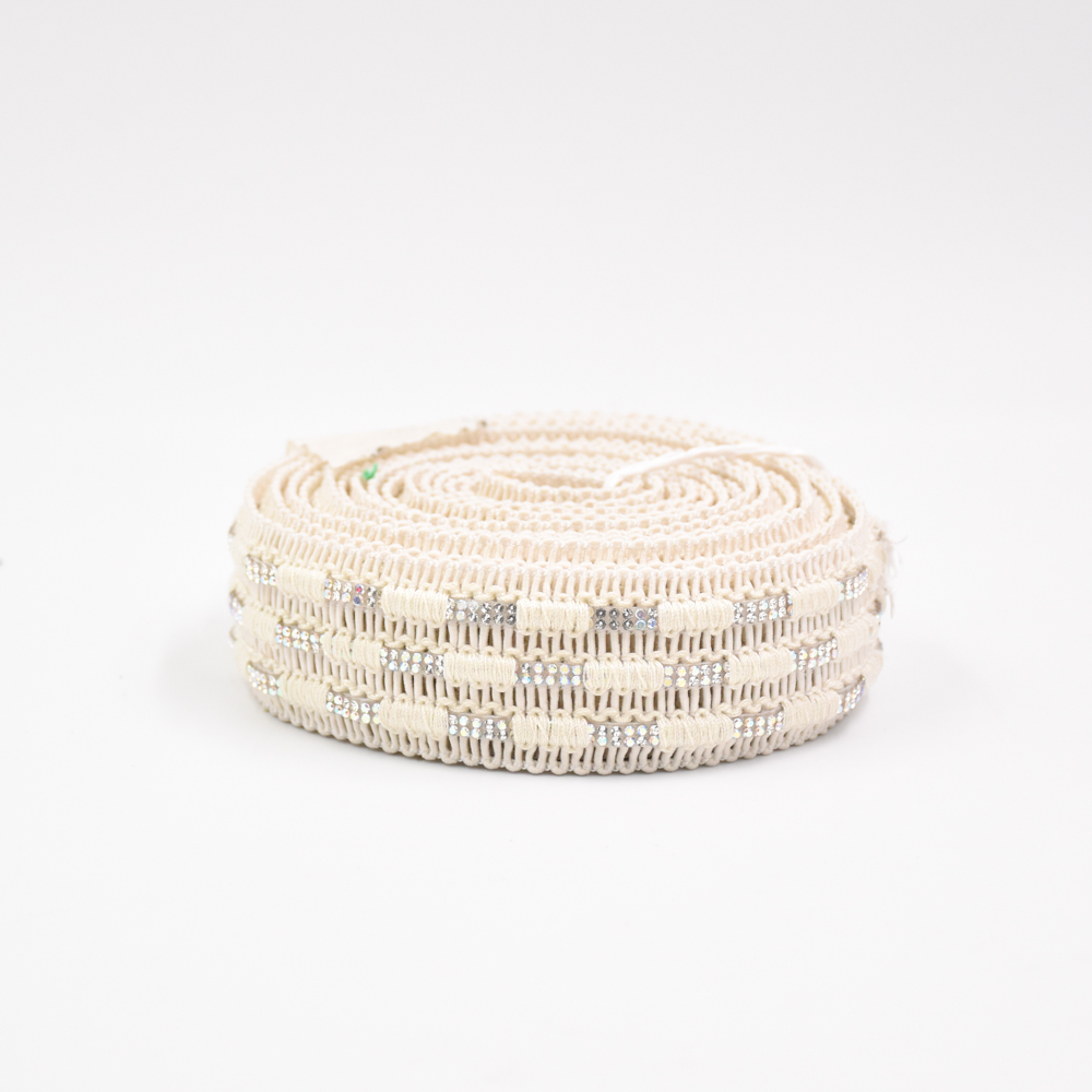 Wholesale 3.5CM Cotton rhinestone Sewing Trims Sandals Decoration Custom Flat Braided Shoelace Strap Ribbon Semi Accessory Jacquard Webbing