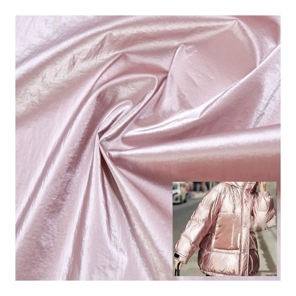Wholesale Leather Pongee Fabric Monogram Down Jacket Fabric Waterproof Windproof Taffeta Artificial PU Coated Leather Material
