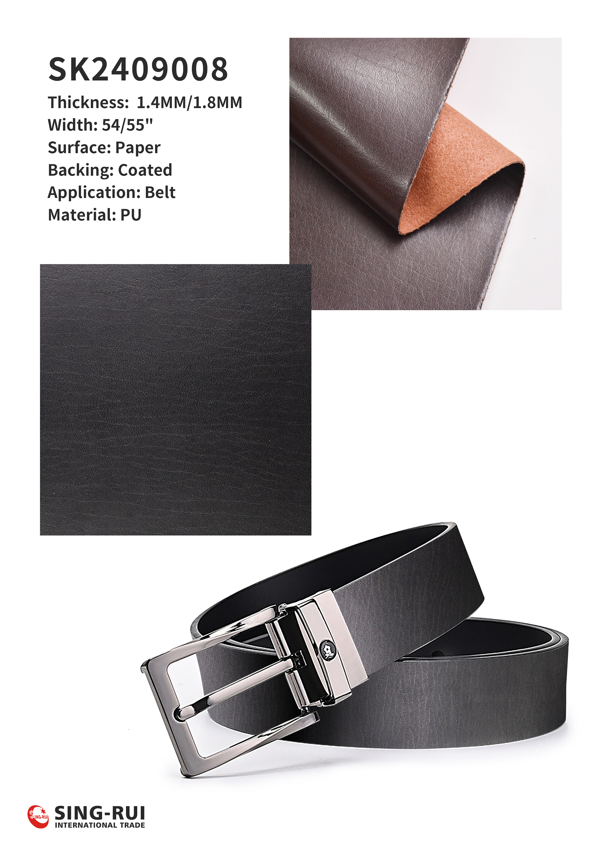 Artificial Leather Synthetic Leather Fabric for Belts