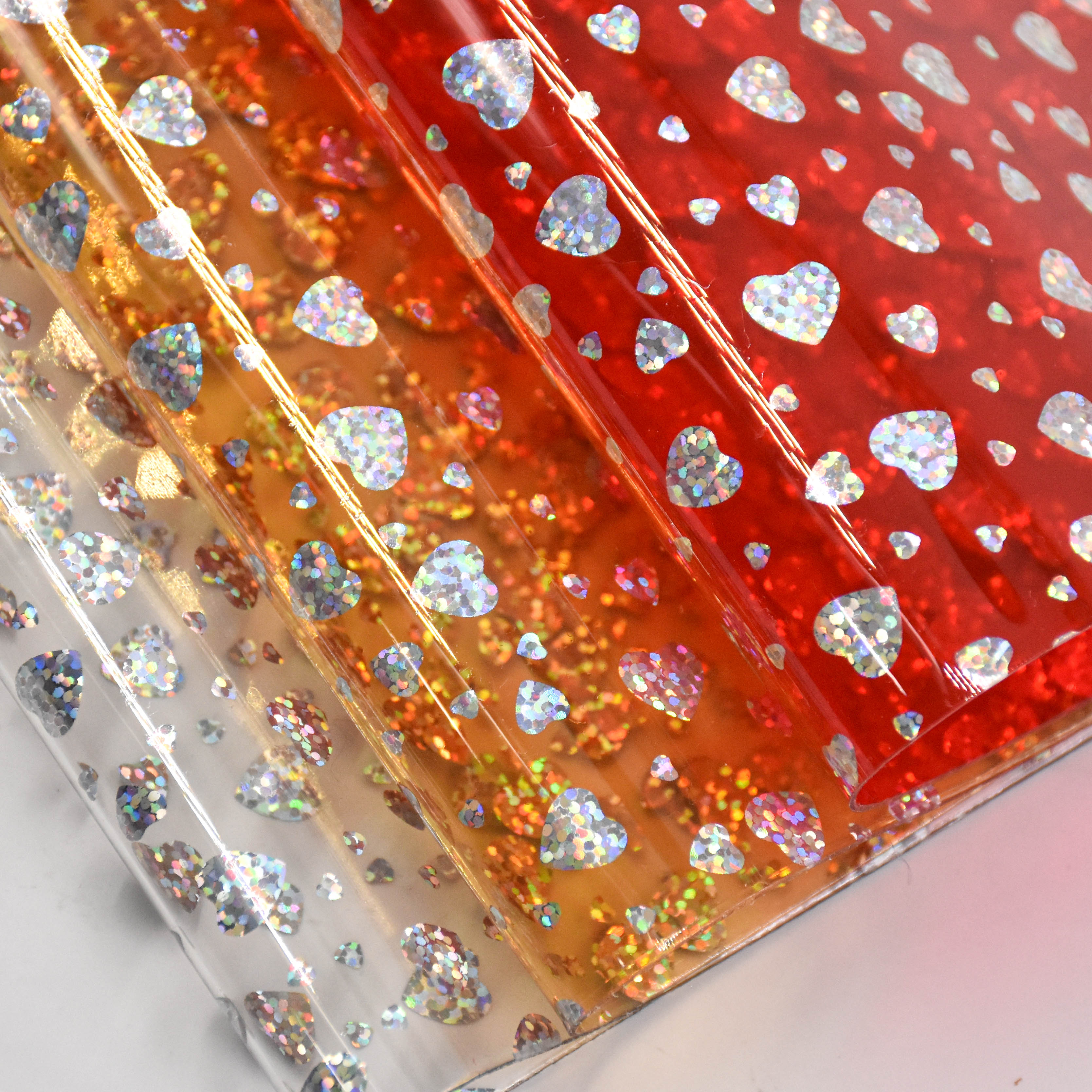 Iridescent Heart Laser-Processed Transparent PVC Film is used for shoes