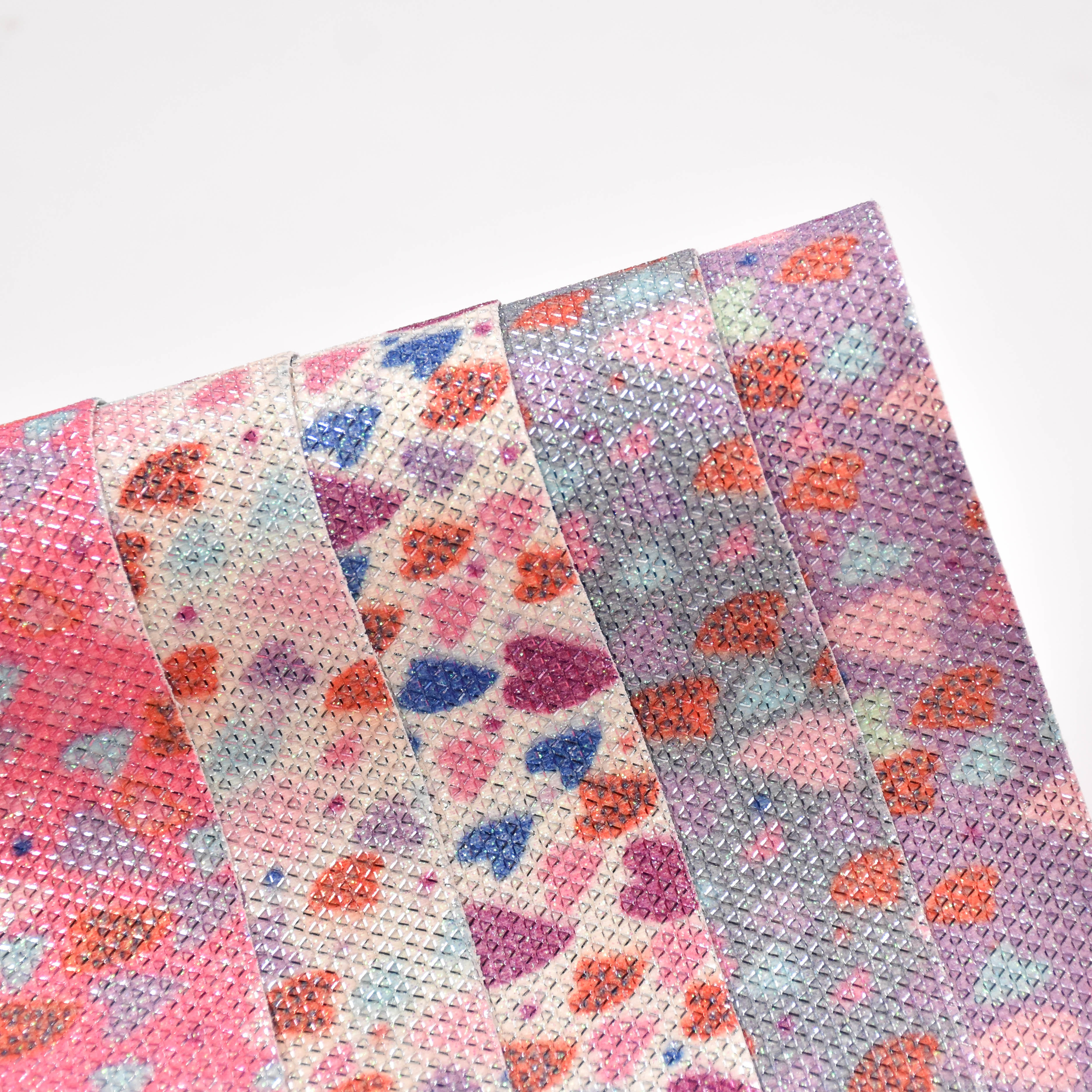 Glitter Printed heart pattern PU leather for Bag