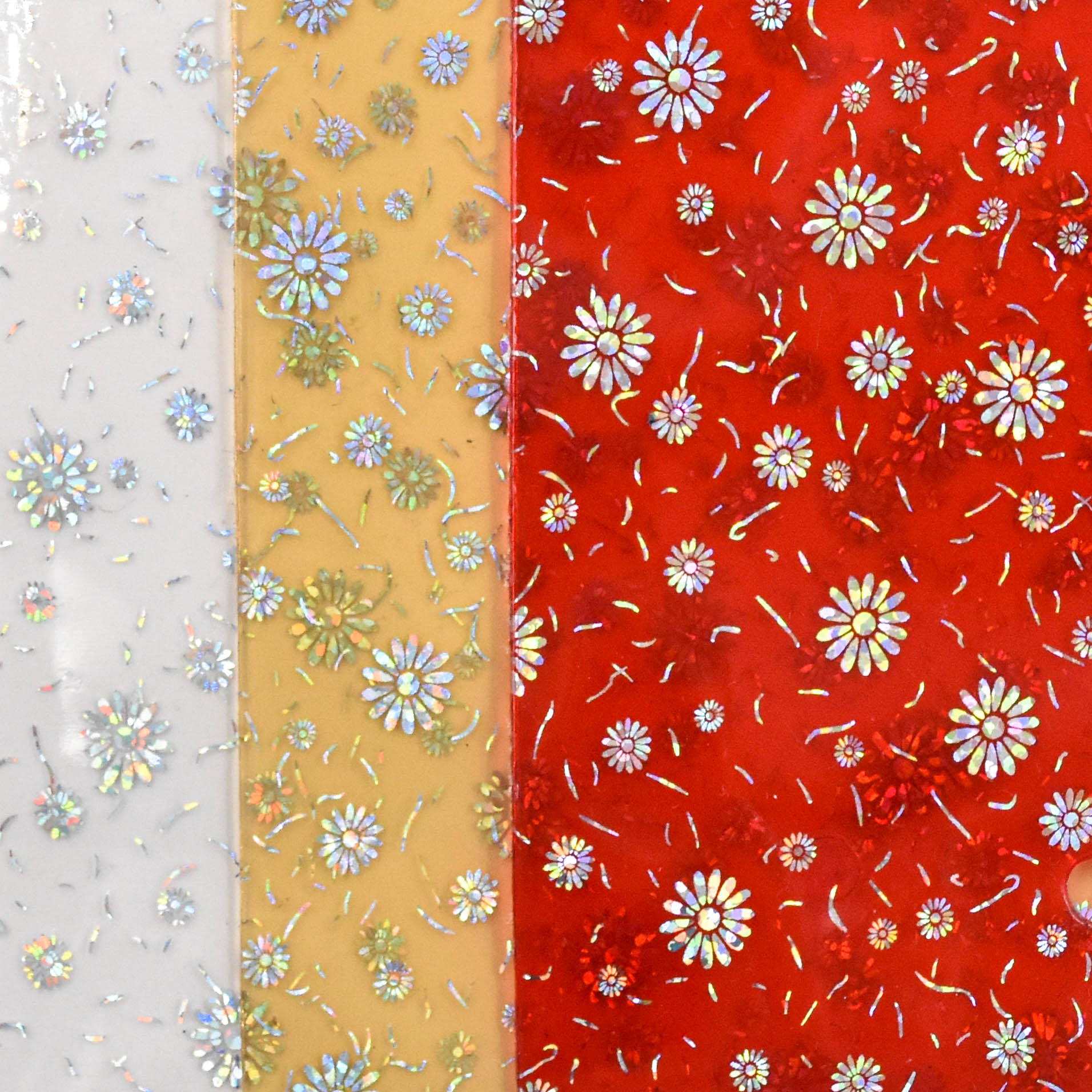 Iridescent Small Daisy Laser-Processed Transparent PVC Film is used for shoes