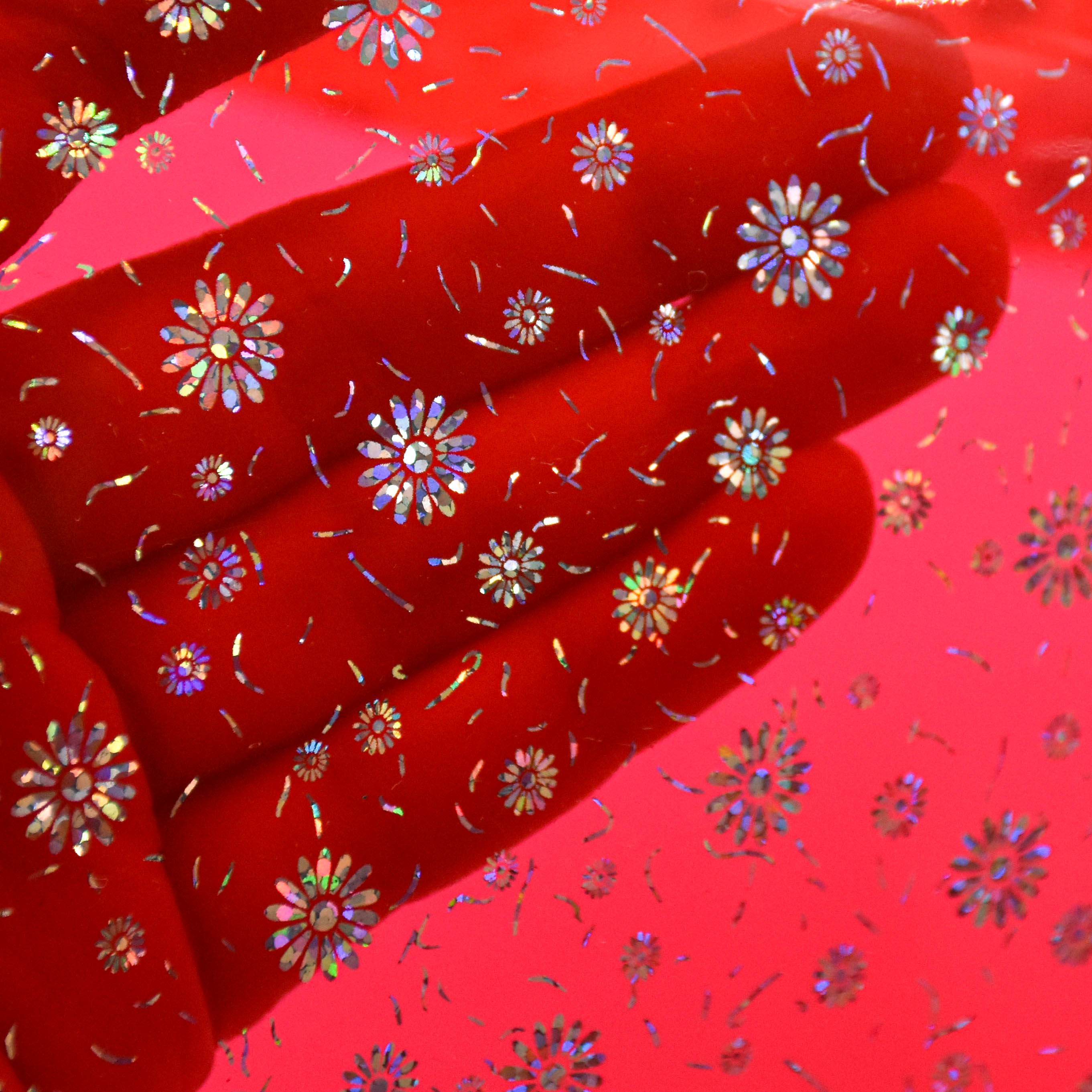 Iridescent Small Daisy Laser-Processed Transparent PVC Film is used for shoes