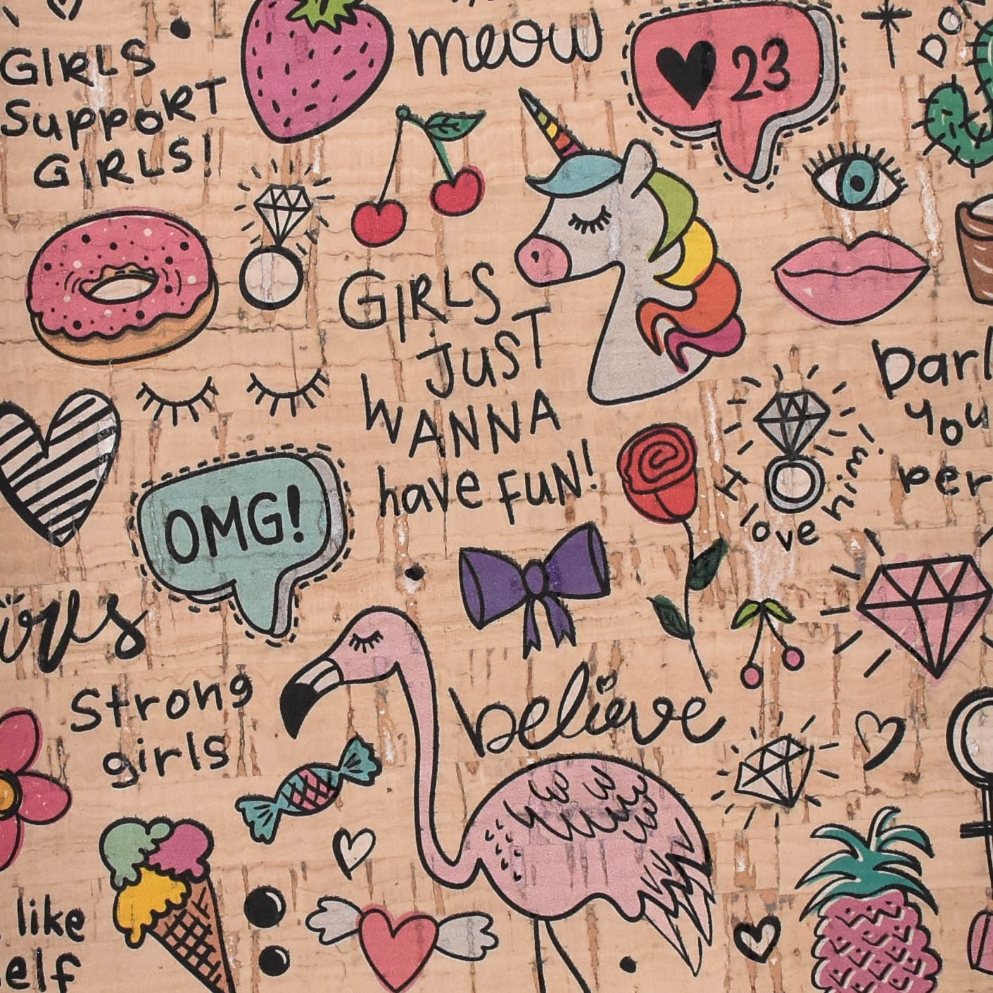 Printed pattern CORK PU LEATHER FOR shoes