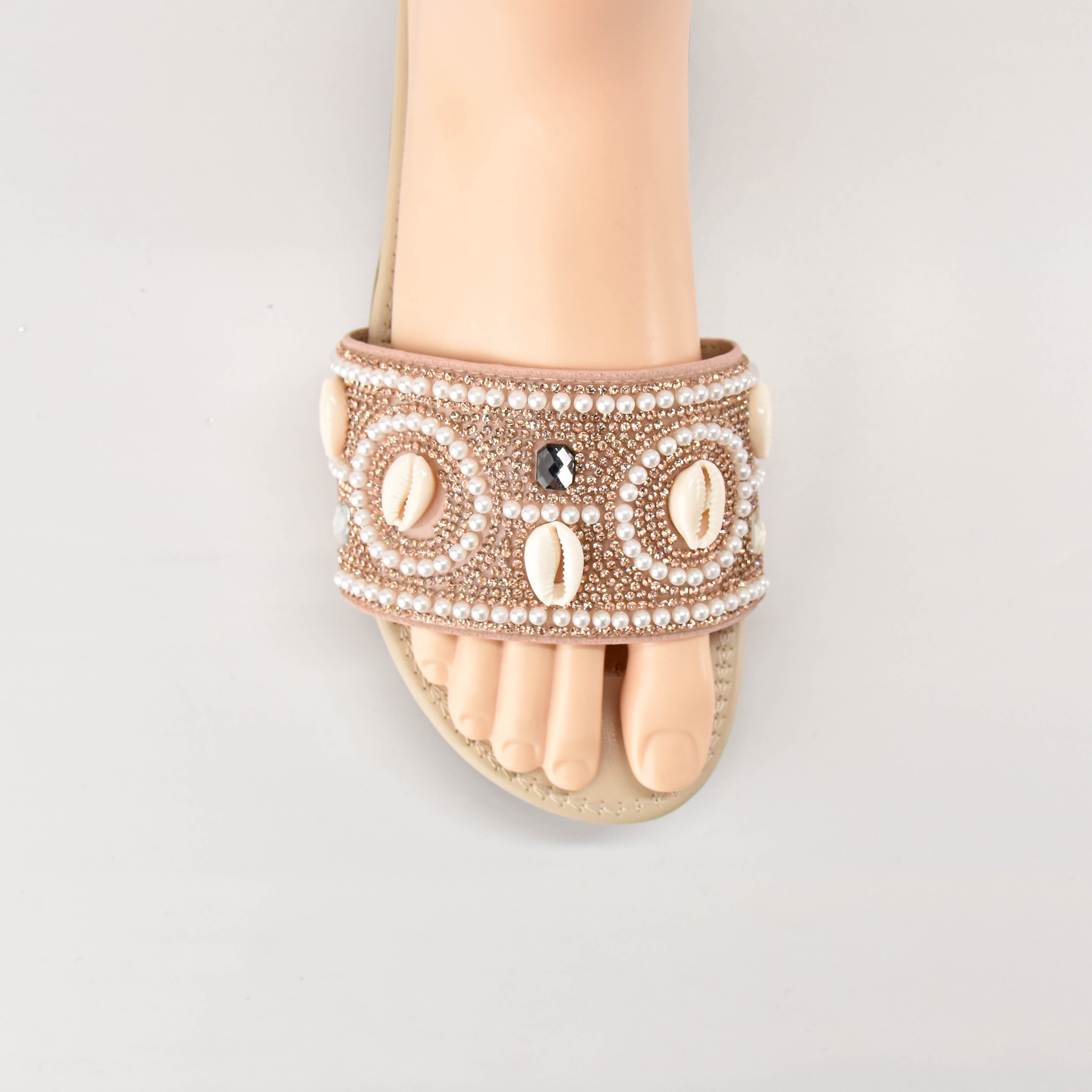 wholesale Ladies Shoe Upper PU Leather Pearl Shell Sandals Upper Vamp 