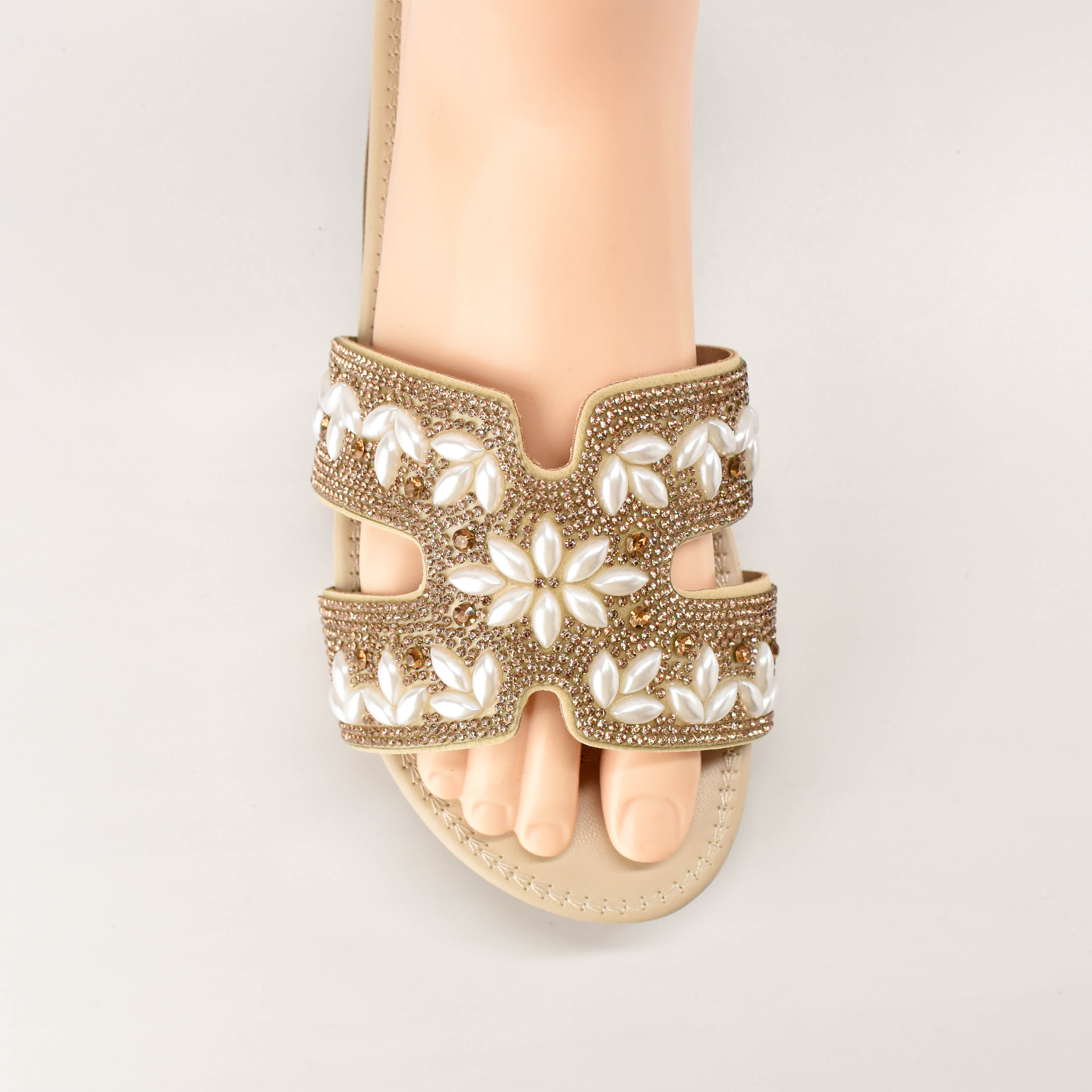 wholesale Ladies Shoe Upper PU Leather Diamond pearl Sandals Upper Vamp