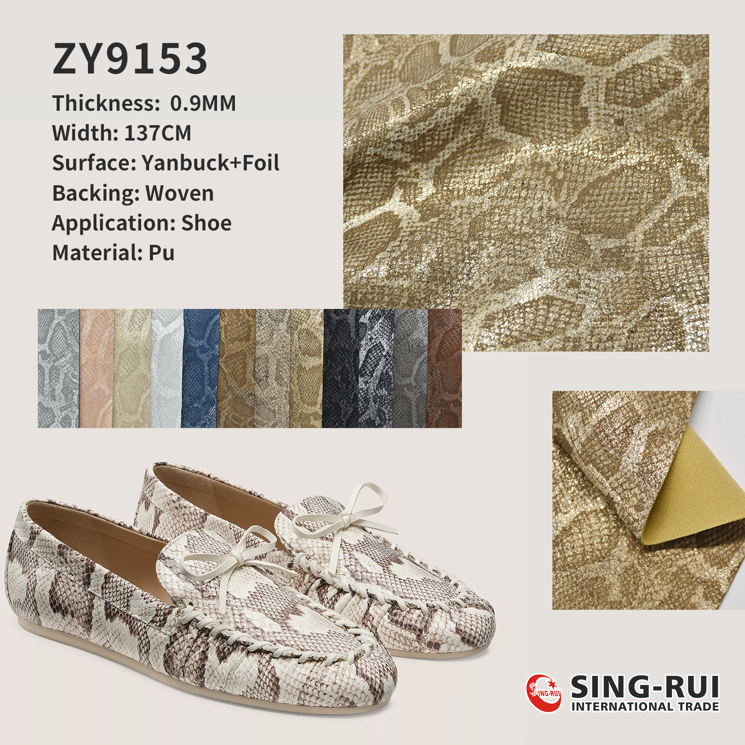 wholesale faux leather fabric Snake pattern Yanbuck pu leather for shoe