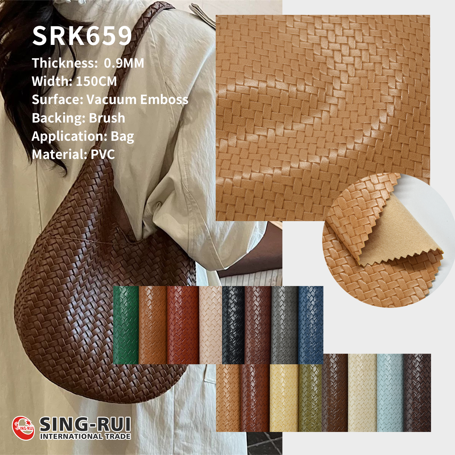  Imitation woven Vacuum Emboss Artificial PVC leather for bag