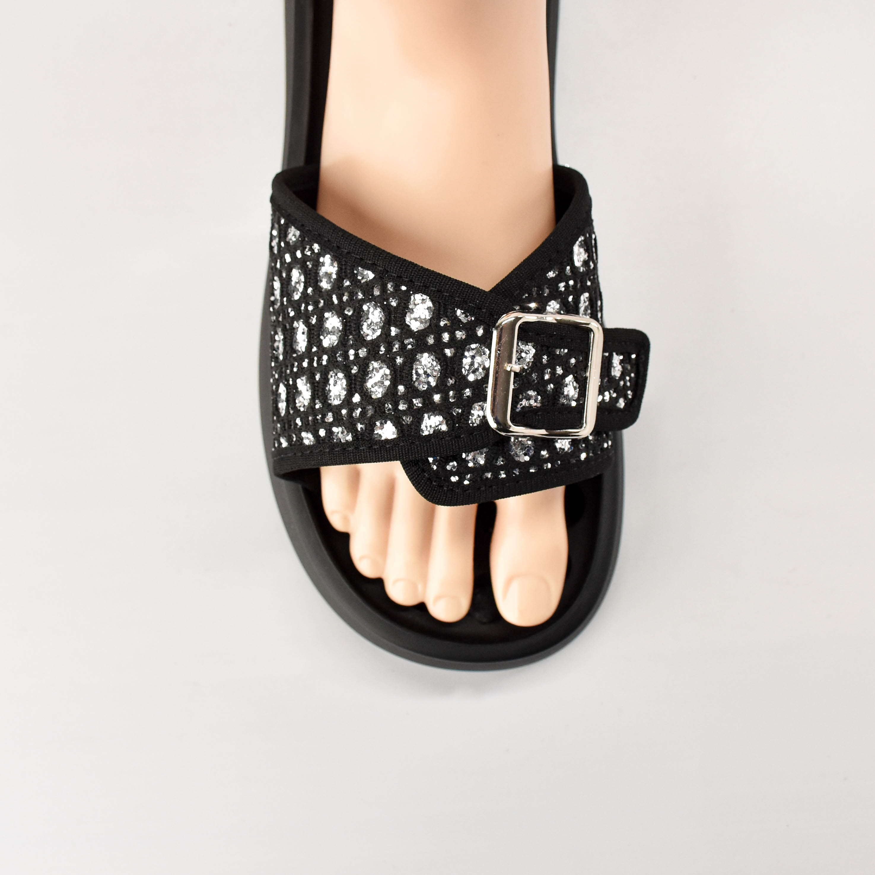 Wholesale Single Buckle Outer Wear Beach Slides with Glitter Uppers