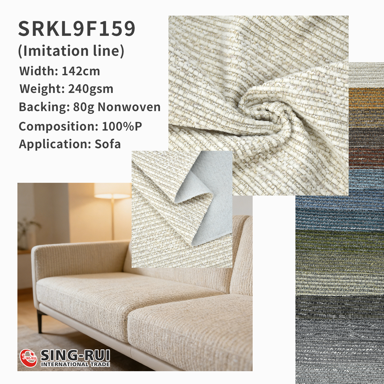 Home textile fabric 100% Polyester imitation linen sofa fabric for upholstery