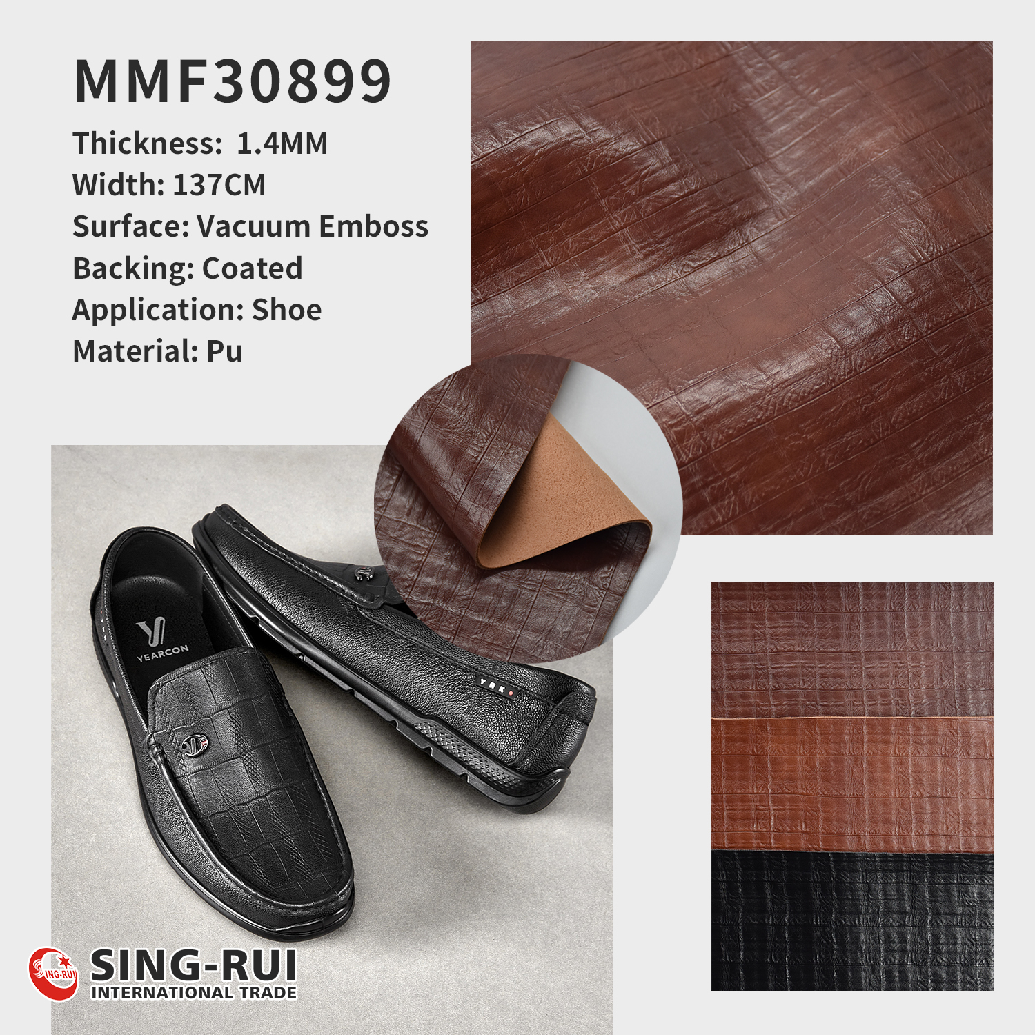 Artificial pu leather Vacuum Emboss ynthetic Leather Fabric for Men's Shoes